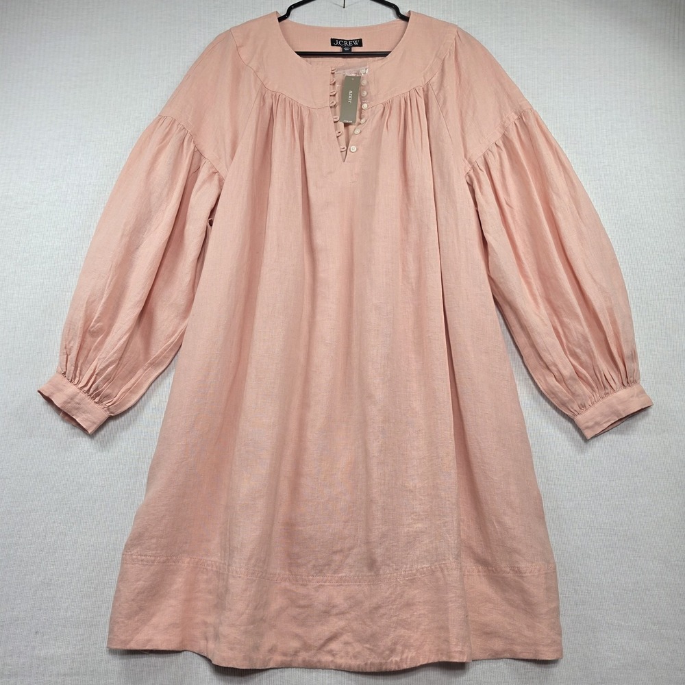 J.Crew Pink 100% Linen Gathered Popover Tunic Dress XXL Cottagecore Coquette
